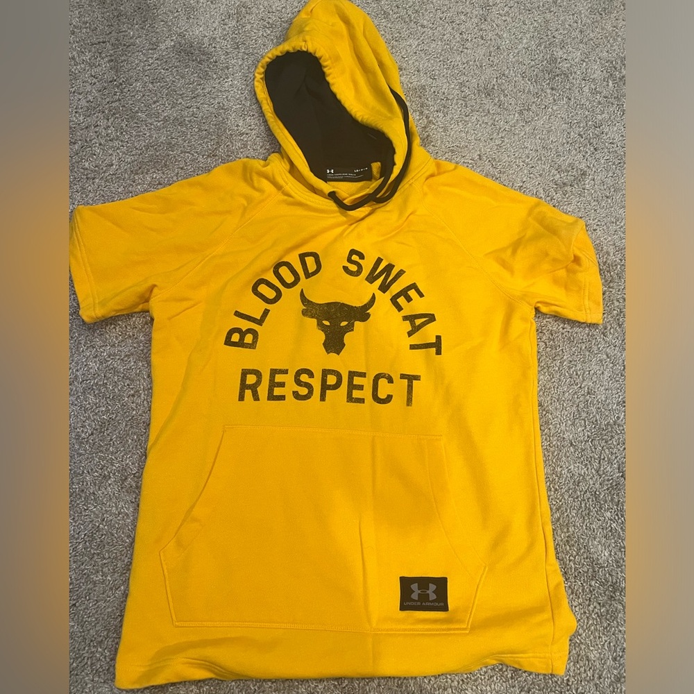 Under Armour Men’s Project Rock Blood Sweat Respect Yellow Short Sleeve Hoodie L